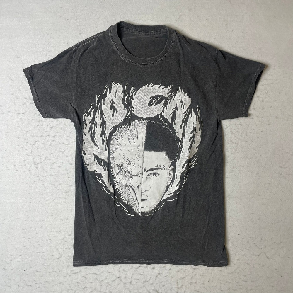 Graphic Tee Dark Gray Split Face Eagle Man Print Short Sleeve T Shirt